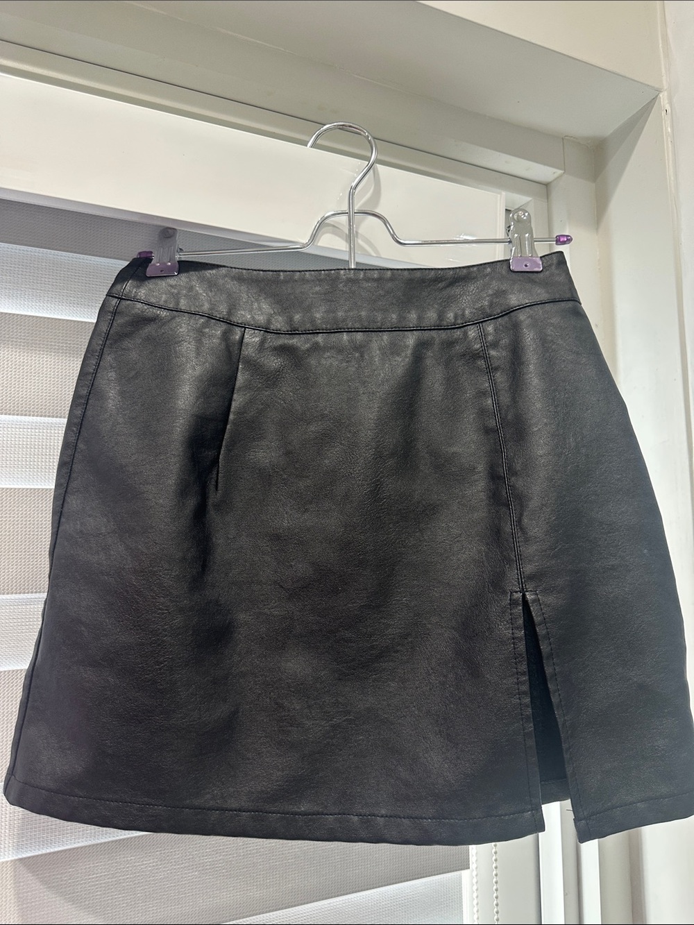 Lioness Black Faux Leather Mini Skirt with Front Slit